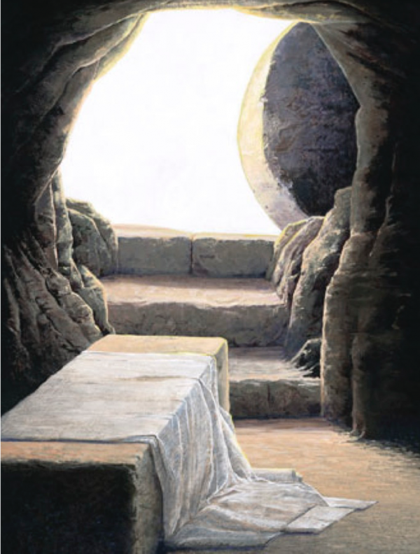looking towards the outside world from the interior of an ancient empty tomb